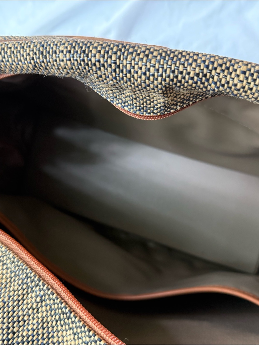 Samsonite Brown and Tan Woven Messenger Bag with Leather Trim - Picture 5 of 8